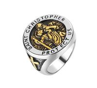 QKEOISUD Bague Saint-Christophe pour homme en acier titane doré protéger les bandes américaines arche ange patron saint punk croix rétro accessoire de personnalité bijoux taille 8, Acier inoxydable