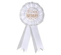 QKEOISUD Broche « It's My Birthday » en tissu satiné avec inscription « Happy Birthday » - Accessoire de célébration pour homme et femme (blanc)
