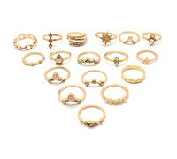 QKEPCY 17 Pièces Ensemble Bagues Vintage Étoile Soleil Opale Cristal Strass Anneau Bohème Midi Knuckle Empilable Ajustable Bijoux Femme