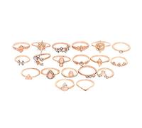 QKEPCY 17 Pièces Ensemble Bagues Vintage Étoile Soleil Opale Cristal Strass Anneau Bohème Midi Knuckle Empilable Ajustable Bijoux Femme