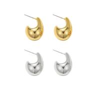 QKEPCY 2 Paires Boucles d'oreilles Femme Gouttes D'eau Or Argent, Hypoallergénique Chunky Créoles, Bijoux Cadeau pour Femme Fille