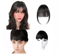 QKEPCY 2 Pcs Frange À Clip Naturelle Cheveux Synthétiques Haute Qualité Humains Extension Capillaire de Cheveux Frange Invisible Lavable Douce Durable Franges Facile À Entretenir Confortable (Noir)