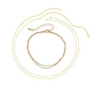 QKEPCY 2 Pièces Ceinture Femme Chaîne De Taille Boho Superposée Chaîne De Taille Pour Le Ventre avec Bracelet Cheville Bikini Sexy Été Plage Ceinture Bijoux Réglables (Or)