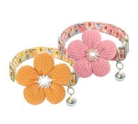 QKEPCY 2 Pièces Collier de Chaton en Strass Rose et Jaune avec Fleurs Collier de Cloche de Chien Détachable
