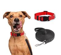QKEPCY 2 Pièces Ensemble Laisse Longue 10m Collier Ajustable Chien Nylon Résistant Boucle Sécurité Mousqueton Métal Promenade Quotidienne (Noir)
