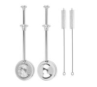 QKEPCY 2 Pièces Filtre à Thé Boule Infuseurs à Thé en 304 Acier Inoxydable avec Long Manche Pinces à Mailles Fines pour Feuilles Mobiles et épices Mulling avec 2 Brosses de Nettoyage (1)