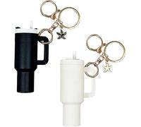 QKEPCY 2 Pièces Porteclés Tasse Miniature Rangement Secret Étoile Mer Accessoire Sac Charm Bijou Pratique