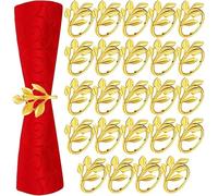 QKEPCY 2Ronds Serviettes Forme Feuille Olivier Anneaux Décoratifs Table Luxe Métal Brillant Accessoires Repas Élégants