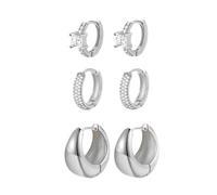 QKEPCY 3 Paires Boucles D'oreilles Créoles Brillantes Ensemble Minimaliste Anneaux Élégants Bijoux Féminins (Argent)