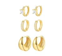 QKEPCY 3 Paires Boucles D'oreilles Créoles Brillantes Ensemble Minimaliste Anneaux Élégants Bijoux Féminins (Or)