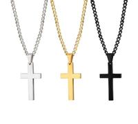 QKEPCY 3 Pièces Collier Croix Homme Argent Or et Noir Chaîne 60 cm Bijoux Croix Pendentifs pour Homme et Garçon Baptême Usage Quotidien (B)