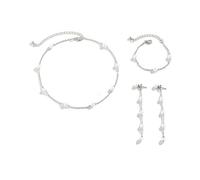 QKEPCY 3 Pièces Parure Bijoux Perles Collier Bracelet Boucles d Oreilles Ensemble Bijoux Imitation Perles Élégant Accessoires pour Femme (Argent)