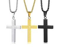 QKEPCY 3Pcs Collier Croix pour Hommes Femmes Collier avec Pendentif en Forme de Croix Acier Inoxydable Bijoux Chretienne Pièce Classique et Polyvalente (A)