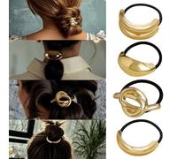 QKEPCY 4 Pièces Élastiques Cheveux Métalliques Ovales Courbes Nœud Chignon Accessoires Coiffure Élégants Attaches Queue Cheval