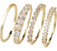 QKEPCY 4 Pièces Ensemble Bagues Élégantes Cristal Brillant Zircon Pavé Alliance Fine Bijoux Femme Luxe