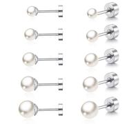 QKEPCY 5 Paires Boucles D'oreilles Perles Rondes Acier Inoxydable Clous Puces Tailles Multiples Bijoux Élégants