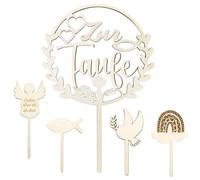 QKEPCY 5 Pièces Décoration Gâteau Communion Bois et Raffinée Topper Cake Communion Décorations Non Comestibles pour Gâteaux Idéal pour Fêtes et Célébrations (Blanc-2)