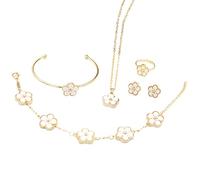QKEPCY 5 Pièces Ensemble Bijoux Fleur Marguerite Collier Bracelet Bague Boucles D'oreilles Jonc Parure Bijouterie Femme Accessoires