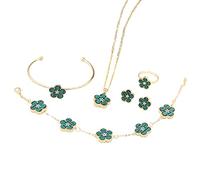 QKEPCY 5 Pièces Ensemble Bijoux Fleur Marguerite Collier Bracelet Bague Boucles D'oreilles Jonc Parure Bijouterie Femme Accessoires