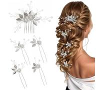 QKEPCY 5 Pièces Épingles à Cheveux de Mariée Accessoires Cheveux Mariage Pince Fleur Cheveuxs Perle Barrette Ornés Feuilles Peigne Strass Epingle Cheveuxs Pinces À Cheveu Demoiselle d'Honneur