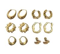 QKEPCY 6 Paires Boucles D'oreilles Créoles Texturées Minimalistes Aspect Doré Bijoux Femme Accessoires Élégants
