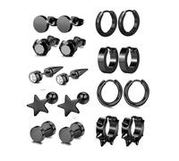 QKEPCY 9 Paires Boucles d'Oreilles pour Homme Clous à dessus Plat Rond HaltèRe Barbeil Acier inoxydable HypoallergéNique Plug pour Hommes et Femmes