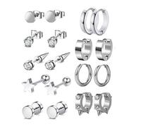 QKEPCY 9 Paires Boucles d'Oreilles pour Homme Clous à dessus Plat Rond HaltèRe Barbeil Acier inoxydable HypoallergéNique Plug pour Hommes et Femmes