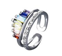 QKEPCY Bague Ajustable Arcenciel Cristaux Multicolores Zircons Brillants Bijou Élégant Femme