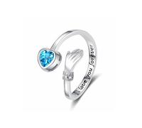 QKEPCY Bague Ajustable Main Cœur Cristal Brillant Argent Romantique Bijou Femme Élégant Symbolique Message Gravé