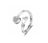 QKEPCY Bague Ajustable Main Cœur Cristal Brillant Argent Romantique Bijou Femme Élégant Symbolique Message Gravé