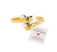 QKEPCY Bague Femme avec Carte Bague Oxyde de Zircon de Mariage Fiançailles Coeur Anneau Bijoux Cadeau Anniversaire Câlin Main Couple Anneaux Bijoux pour Amoureux Anniversaire Cadeau (SIZE 10)