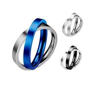 QKEPCY Bague Homme Acier Inoxydable Torsadée Anneau Double Couleur Bleu Et Argent Bijoux Moderne Pour Homme Bague De Fiançailles Ou Alliance Taille Ajustable