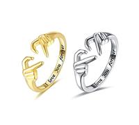 QKEPCY Bague Main Symbolique Ajustable Bague Couple Expression Amour Éternel Bijou Élégant Gravé Message Romantique