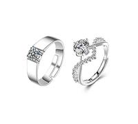 QKEPCY Bagues de Couple Argent 925 Zircon Bague de Fiançailles Alliance Couple Anneaux Mariage Bagues de Promesse Ouvertes Reglable pour Femme et Homme Bijoux Cadeau