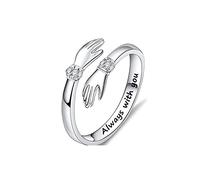 QKEPCY Bagues Femme Ajustable Bagues en Argent Bague de Câlin Ajustable Ouverte Bague de Câlin d’Amour Romantique Bague Ouverte Femme Fille Mariage Cadeau Anniversaire (Argent)