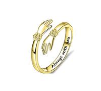 QKEPCY Bagues Femme Ajustable Bagues en Argent Sterling 925 Bague de Câlin Ajustable Ouverte Bague de Câlin d’Amour Romantique Bague Ouverte Femme Fille Mariage Cadeau Anniversaire (Or)