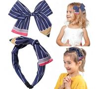 QKEPCY Bandeau Pinces à Cheveux avec Nœud Papillon Motif Crayon Jaune Accessoire Cheveux Serretête Élastique Coiffure Enfant Fille Décoration Stylée (Bleu)