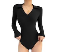 QKEPCY Body Gainant Femme Ventre Plat Combinaison Sexy à Manches Longues en Dentelle Lingerie Sculptante et Érotique pour Femmes Tenue Sexy pour Soirées et Occasions Spéciales(M, Noir)