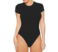 QKEPCY Body Manche Courte Femme Bodysuit Col Rond Moulant Élastique Bodys String Shapewear Confortable Top Basique Maillot de Corps Gainant Sculptant