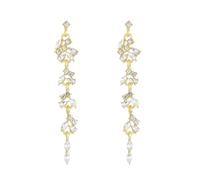 QKEPCY Boucles D'oreilles Cascade Cristal Pendantes Longues Strass Brillantes Luxueuses Élégantes Bijoux Femme Mariage Soirée (Or)