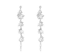 QKEPCY Boucles D'oreilles Cascade Cristal Pendantes Longues Strass Brillantes Luxueuses Élégantes Bijoux Femme Mariage Soirée (Argent)