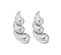 QKEPCY Boucles D'oreilles Cascade Ondulée Métalliques Brillantes Bijoux Femmes Élégants Accessoires Minimalistes Ornements Dorés Luxueux (Argent)