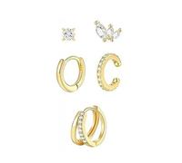 QKEPCY Boucles D'oreilles Créoles Brillantes Zircon Cubique Plaqué Or 14k Ensemble Bijoux Élégants Cristal Étincelant