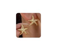 QKEPCY Boucles d'Oreilles en Etoiles de Mer 14K Plaqué Or Hypoallergénique Grandes Boucles d'oreilles Dorées Style Bohème pour Plage Océan Mer Bijoux d'été (B)