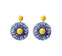 QKEPCY Boucles D'oreilles en Paille Faites à la Main pour Femmes Bohème Style Hawaïen Boucles D'oreilles en Raphia Earrings Dangle Boucles D'oreilles pour Filles Femmes (Bleu et Jaune)