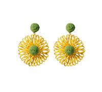 QKEPCY Boucles D'oreilles en Paille Faites à la Main pour Femmes Bohème Style Hawaïen Boucles D'oreilles en Raphia Earrings Dangle Boucles D'oreilles pour Filles Femmes (Jaune et Vert)