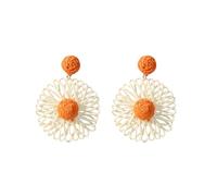 QKEPCY Boucles D'oreilles en Paille Faites à la Main pour Femmes Bohème Style Hawaïen Boucles D'oreilles en Raphia Earrings Dangle Boucles D'oreilles pour Filles Femmes (Orange et Blanc)