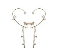 QKEPCY Boucles D'oreilles Enveloppantes Bling Cristal pour Femme - Tassel Wrap sans Piercing, Clip Or pour Femmes et Filles
