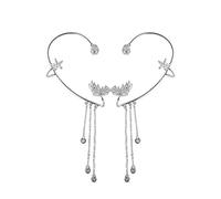 QKEPCY Boucles D'oreilles Enveloppantes pour Femme Bling Cristal Boucles D'oreilles Tassel Wrap Boucles D'oreilles sans Piercing D'oreille Bling Clip pour Femmes et Filles (Argent)