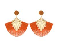 QKEPCY Boucles D'oreilles Éventail Coquillage Franges Pompons Pendantes Élégantes Bohème Vintage Ethnique Artisanales Légères Statement Bijoux Femmes
